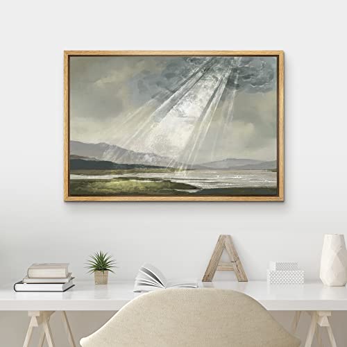 MUDECOR Framed Canvas Print Wall Art Pastel Watercolor Ray of Light Rain Cloud Country Nature Wilderness Illustrations Fine Art Landscape Multicolor for Living Room, Bedroom, Office - 16""x24"" Natural - color: A03-2306-slm11, size: 24"L x 16"W