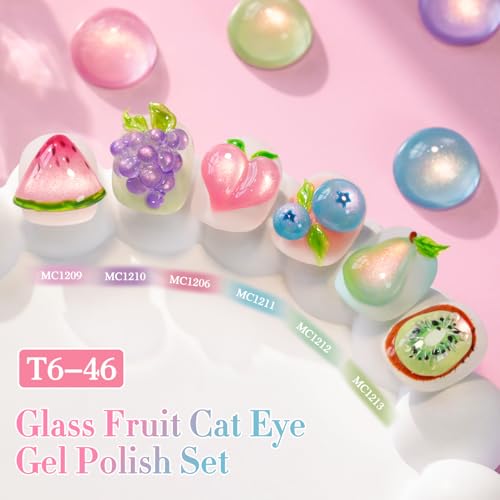 Double Rhythm Cat Eye Gel Nail Polish Set of 6 Same Color Same Bottle 0.5 Oz Shimmer Glitter with Magnet Holographic Reflective Magnetic UV Nail Polish Kit at Home (Rose Green Pink Purple-T6-46) - color: Rose Green Pink Purple