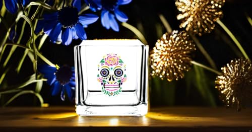 THE QUEENS' JEWELS Sugar Skull Jeweled 4x4 Candle Holder Vase - Unique Gift for Women, Birthday, Cute, Fun, Cocktail, Queen, Not Painted, Decorated, Bling, Bedazzled, Rhinestone - color: Sugar Skull