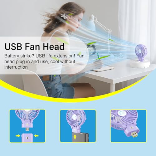 HandFan 10400mAh Personal Handheld Fan, 40Hrs Long-Lasted Hand Fan Rechargeable, Mini Cooling Fans Foldable, Heavy Duty Battery Fans Portable for Travel Beach Concerts Cruise Makeup(Purple) - color: Light Purple