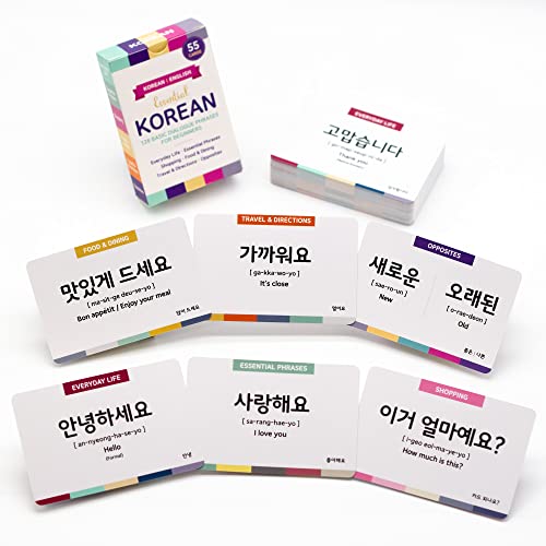 Pocket-Sized 55 Korean Basic Dialogue Flashcards - 128 Basic Phrases/Words for Beginners - style: Pocket-sized Convo