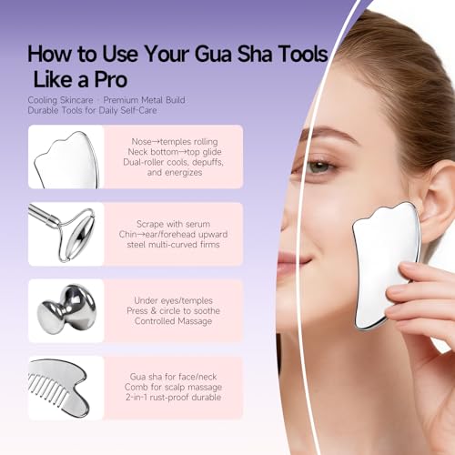 4 in 1 Stainless Steel Face Roller & Gua Sha Set