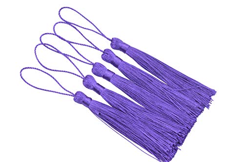 KONMAY 20pcs 3.5'' Small Silky Soft Craft Mini Bookmark Tassels with Loops for Jewelry Making, Gift Wrapping, Zipper Pull, Home Decor(Purple) - color: Purple