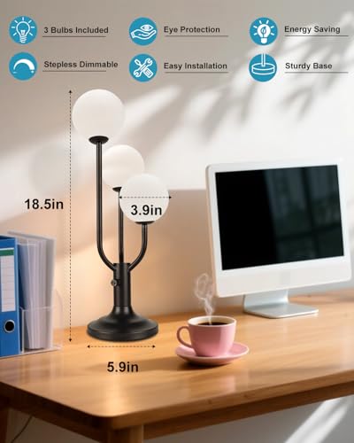 Lightdot Globe Black Table Lamp for Bedroom Gift G9 Bulbs Included Dimmable - color: 11-Black-Globe-3U