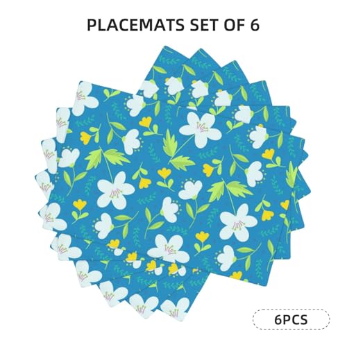 Yellow and White Flowers Placemats Set of 6 12x18 Inch - color: Light Blue, size: Set of 6