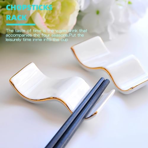 Ceramic Chopsticks Rest Rack Set of 6pcs,Chinese Style Dinner Spoon Stand Knife Fork Holder Porcelain Chopsticks Stand