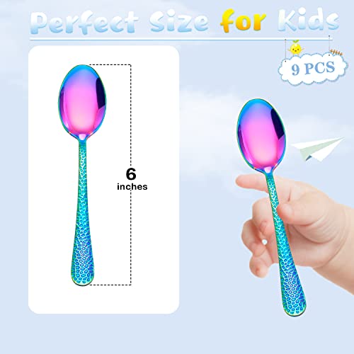 LIANYU 9 Pieces Rainbow Stainless Steel Spoon for Kids, Cute Toddler Spoons - color: Rainbow