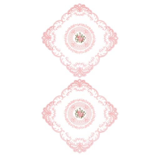 uxcell 2Pack Retro Lace Placemat 12x12-in Square Embroidered Table Place Mats French Crochet Doilies Coasters Cup Mat for Home Wedding, Pink - color: Pink