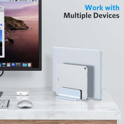 OMOTON Dual Vertical Desk Laptop Stand Holder, Fits MacBook Air, Sky Blue - color: Sky Blue
