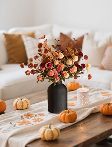 BLOSMON Faux Flowers Table Centerpiece for Dining Room, Fall Flower in Vase - color: Burnt Orange