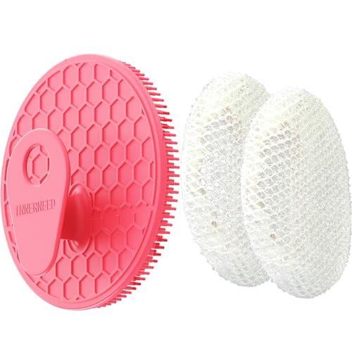 Hygienic Body Cleansing Scrubber with Exfoliating Net Sponge Case, Pink - color: (Set4) Pinkset