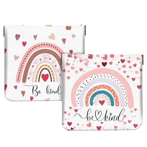 2Pcs PU Leather Small Squeeze Coin Purse Pouch Mini coin Bag Unique And Cute Wallet Cosmetic Bags Change Bag For Women Girls Men （Heart and Rainbow1 - color: Heart and Rainbow1