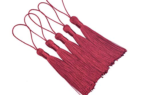 KONMAY 20pcs Silky Handmade Tiny(3.5'') Soft Craft Mini Tassels with Loops for Bookmarks Jewelry Making, Decoration DIY Projects (Wine) - color: Wine