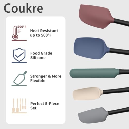Coukre Silicone Spatula Set of 5,High Temperature Resistant, Food Grade Silicone, Dishwasher Safe, for Baking, Cooking (Colorful A Black) - color: Colorful A Black