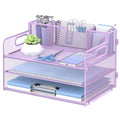 3-Tier Desk Organizer with Pen Holder and Handles, Paper Organizer, Purple - color: Purple