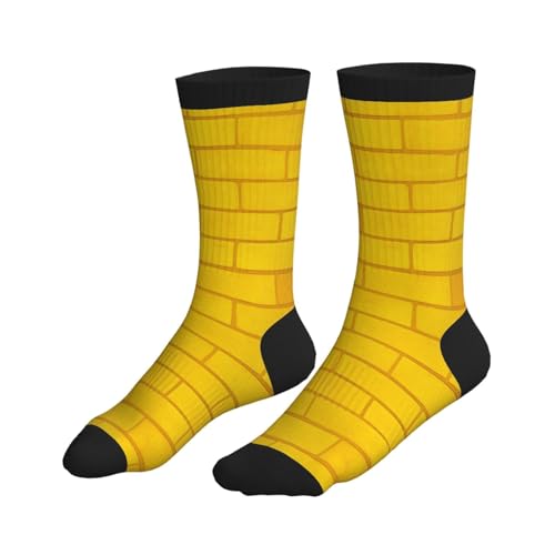 Crew Athletic Socks Funny Crazy Casual Sports Novelty Dress Socks for Women Men Running Hiking - color: Brick Road Gold Yellow