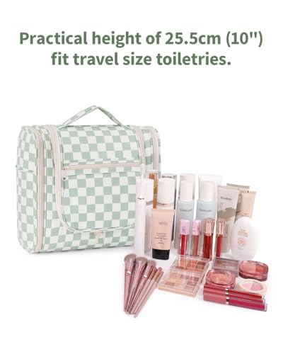 Narwey Large Hanging Travel Toiletry Bag for Women, Makeup Cosmetic Bag - color: C-Mint Green Checkerboard, size: Large