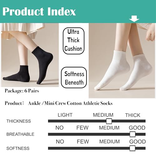 NevEND 6 Pairs Women's Mini Crew/Ankle Cotton Athletic Socks with Thick Cushioned 9-11 - color: Black