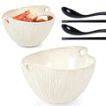 Ceramic Ramen Bowl with Chopsticks,6.7 Inch Noodle Bowls,Pho Bowls and Spoons Set,Japanese Bowl for Pho,Udon,Soba,Noodle,Microwave Safe,Set of 2 (Retro White) - color: Retro White