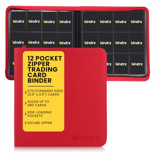 bindrz 12 Pocket Zipper Binder for 480 Sleeved Trading Cards (Red) - color: Red