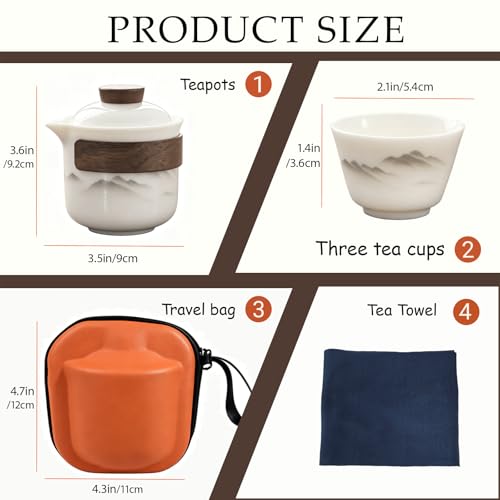 Portable Chinese Gongfu Tea Set, Travel Mini Gaiwan Teapot with Bag - color: White