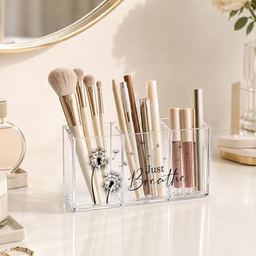 Just Breathe Dandelion Acrylic Pen Makeup Holder 3 Compartments - color: Transparent065