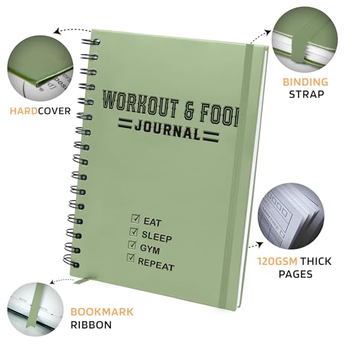 Nextnoid Hardcover Fitness & Food Journal - Workout & Meal Planner Notebook for Men & Women - A5 Sturdy Food Log Journal to Track Diet, Gym & Home Workouts - Green - color: B.Green, style: Fitness & Meal
