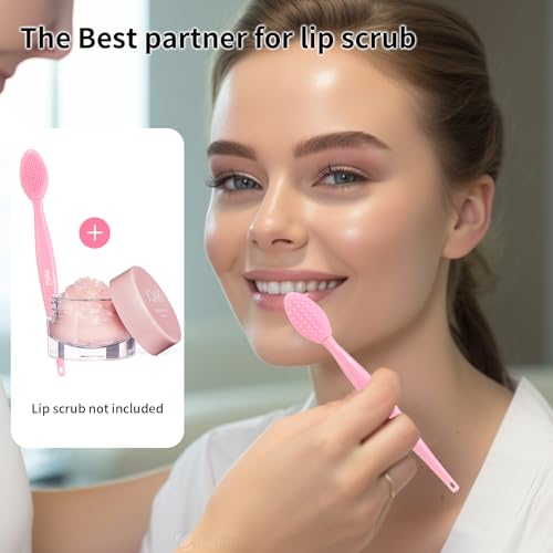 MSQ 3PCS Lip Scrub Brush, Double-end Silicone Nose Clean Brush Lip Exfoliating Brush for Man Women Double-Sided Soft Lip Brush for Smoth Lip Appearance,Pink - color: Pink
