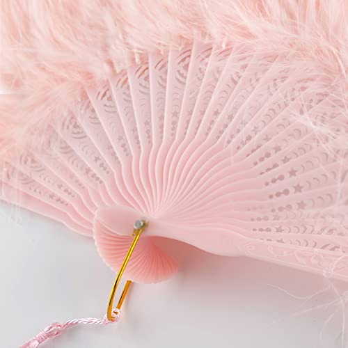 BABEYOND Marabou Feather Fan 20s Vintage Folding Fan Flapper Hand Fan for Costume Dancing Show Tea Party Wedding Decoration (Pink-Pink Rib) - color: Pink-pink Rib