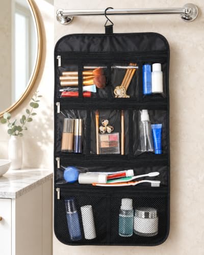Freegrace Premium Hanging Toiletry Bag for Travel, Cosmetic Bag Organizer - color: Black
