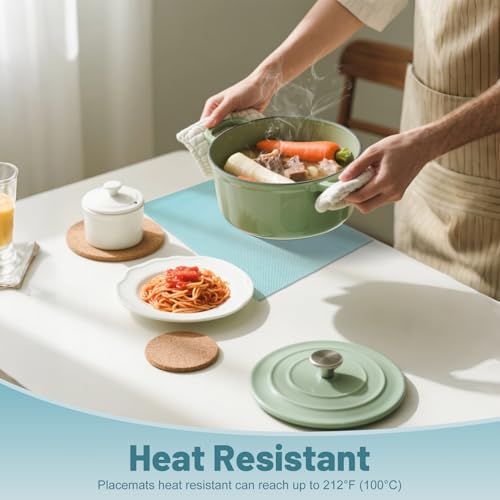 Placemats Set of 6，Non-Slip PVC Weave Table Mats Easy to Clean，Heat Resistant Place Mats for Kitchen Dining Table Decoration Indoor Outdoor，Blue - color: Blue