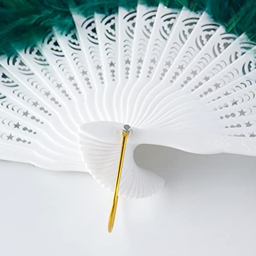 BABEYOND 1920s Marabou Feather Folding Hand Fan - color: Dark Green