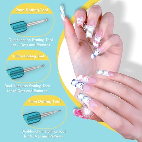 Finea Nail Art Brushes and Dotting Tools 6pcs Set for Gel Polish Gold Blue
