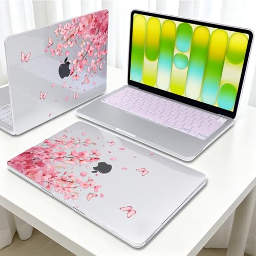 Pink Floral & Butterfly Hard Case for 2026 MacBook Neo 13 Inch A3404 - color: Pink Flower