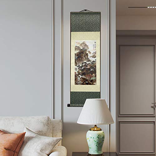 AtfArt Silk Scroll Painting, Asian Wall Art, Landscape, 36.2x12in - color: A4