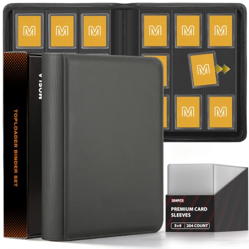 Toploader Binder 9 Pocket Holds 288 Toploaders, 204PCS Toploaders INCLUDED - color: Black 204 Toploaders