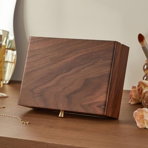 Black Walnut Solid Wood Jewelry Box for Women with Necklace Hook - style: 1 Layer A