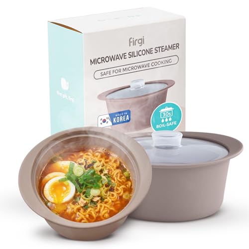 27oz Platinum Silicone Microwave Steamer Pot with Handle & Lid - Korean 100% Food-Grade Steamer Bowl, Heat-Resistant Cooker with Steam Holes, Easy Clean, Dishwasher Safe, Taupe Brown - color: Taupe Brown, size: 27oz