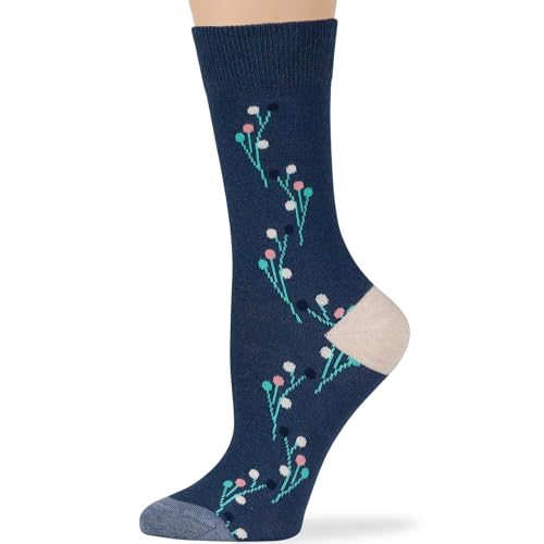 7BIGSTARS Women Cotton Crew Socks, Patterned 4 Pack, M 5-9 - L 8-12 - color: 04 - Light Navy, Blue, Pink (A56), size: 5-9