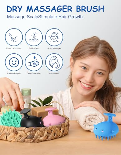 Shampoo Brush Scalp Massager, Silicone Hair Scrubber Wet & Dry, Blue - color: Blue