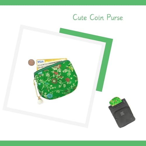 Handmade Women Coin Purse Brocade Zipper Wallet Rosary Pouch Silk Jewelry Bag - Green - color: Green