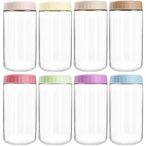 SHOWIN Overnight Oats Containers with Lids, 24oz Glass Jars with Lids 8 pcs, Wide Mouth Mason jars for Salad, Yogurt, Snacks, Meal Prep - color: Multicolor, size: 24oz-8pc
