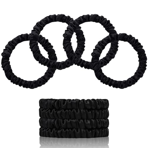 100% Mulberry Silk Hair Ties 4PCS, Silk Scrunchies for Women - color: 4Pcs(Black*4)