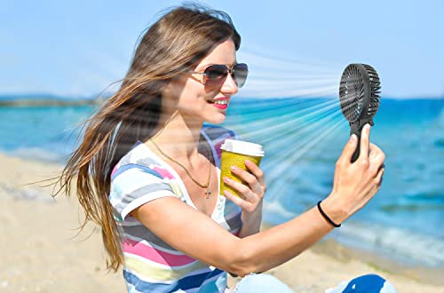 HandFan 5200mAh Portable Fan Handheld, 6 Speeds Hand Held Fan 180° Foldable Personal, Battery Operated USB Rechargeable, Handle Separate Design for Travel/School/Outdoors/Indoors (6 Speeds Black) - color: Clear‑Blade Midnight Black