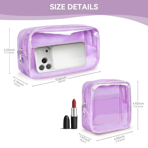 WLLWOO 2pcs Clear Makeup Bag Mini Cosmetic Pouch Travel Toiletry Organizer - color: 2pcs-Purple