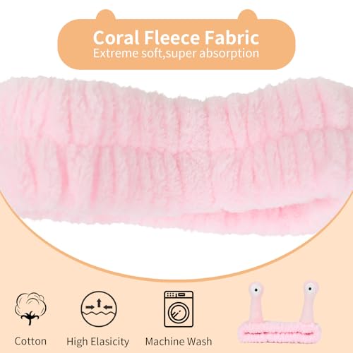 PERFECTSIGHT Kawaii Headband for Spa, Makeup, Washing Face, Party - 2 Pack Cute Hair Band for Shower Beauty Skincare, Soft Facial Headbands for Girls and Women (Green+Pink Snail) - color: Green+Pink Snail