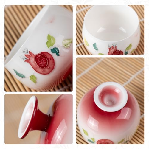 KAMMAK Tea Cup, 3oz Small Tea Cups Set of 2, Gradient Red Porcelain Tea Set for Home, Tea Party, Cute Hand-painted Ceramic Teacups with Short Stem, Chinese Kungfu Tea Set for Hot/Cold Drink - style: 698N Gradient Red