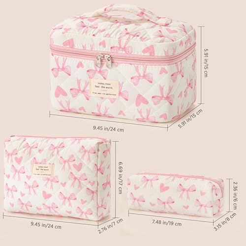 HBselect Quilted Makeup Bag, 3Pcs Cotton Large Travel Makeup Bags Organizer - color: A-3PCS-Floral 13