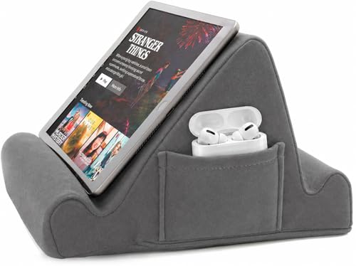 Brookstone Tablet Lap Cushion - Tablet/Phone/Ebook Holder for Bed, Flights, and Travel, Memory Foam Lap Desk for Reading and Hands Free Viewing, Compatible iPad and Kindle Accessories, Grey - color: Gray