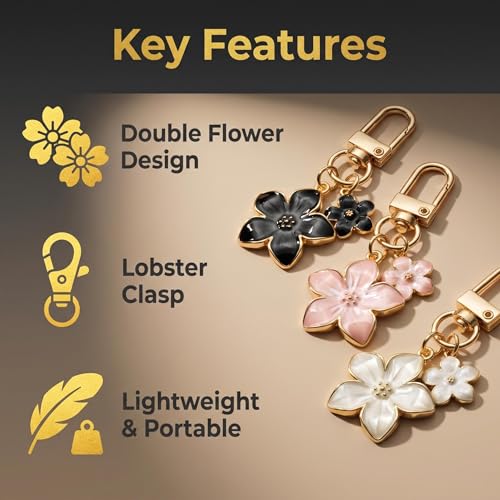 9Pcs Daisy Flower Keychains Gold Alloy Lobster Clasp Bag Charms for Handbags Backpacks Car Keys Women Accessories Set - color: Black, White, Pink